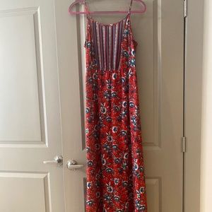 Charming Charlie Red & Blue Boho Flower Print Maxi Dress Size Medium